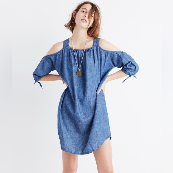 Madewell cold shoulder chambray blue denim dress size Medium E4 - Picture 1 of 9
